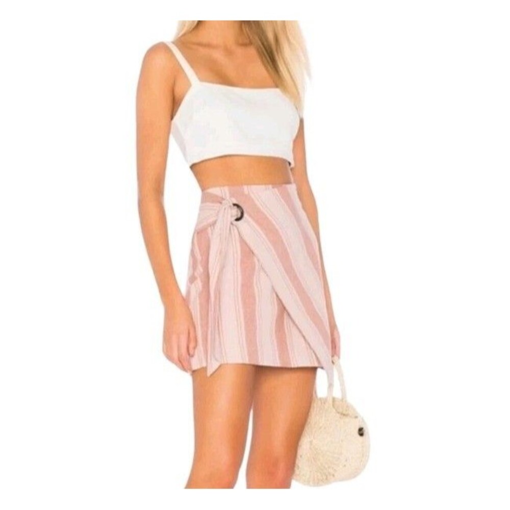 Free People Tuscan Sunrise Linen Blend Boho Wrap Mini Skirt Womens 4 Dusty Mauve